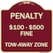 Signmission Penalty $100-$500 Fine Tow-Away Zone Heavy-Gauge Aluminum Sign, 18" x 18", BU-1818-23334 A-DES-BU-1818-23334 - alternate 1